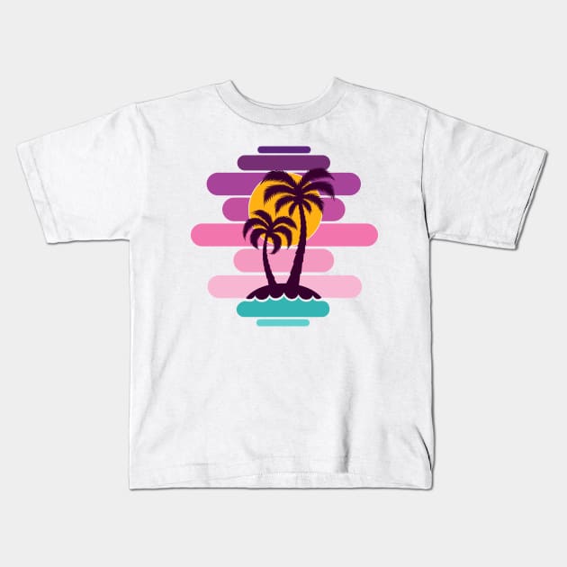 Palm trees at sunset Kids T-Shirt by Razym